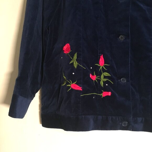 Blue Velvet Rose Embroidered and Sparkle Jacket Size Medium - Picture 8 of 14